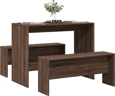 Produktbild von Maison Exclusive - 3-tlg. Esstisch und Bank Set Braun Eichen-Optik Holzwerkstoff