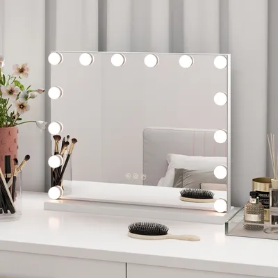Produktbild von GOPLUS Hollywood Schminkspiegel mit Beleuchtung, Schminktischspiegel mit 14 LED Licht dimmbar, 3 Farbtemperaturen & Touch Steuerung, Kosmetikspiegel