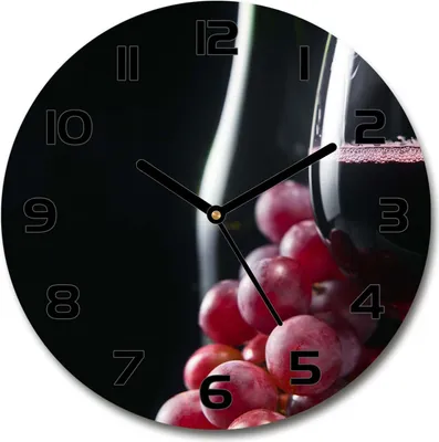 Produktbild von Wanduhr aus Glas 30fi Glasbild Glasuhr Gehärtetes Glas - schwarze-zeiger - Grapes and wine
