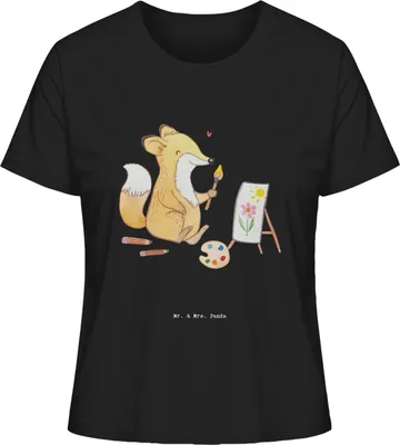 Produktbild von Mr. & Mrs. Panda Damen Kurzarmshirt Fuchs  Malen Größe S - Schwarz - Geschenk, T-Shirt, Künstler, Zeichnen, Baumwoll, Oberteil, Künstlerin, Hobbyzeichner, für Frauen