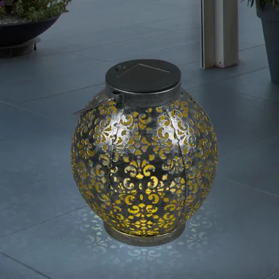 Produktbild von LED Solarleuchte, Kugel, Erdspieß, silber-antik, H 39 cm