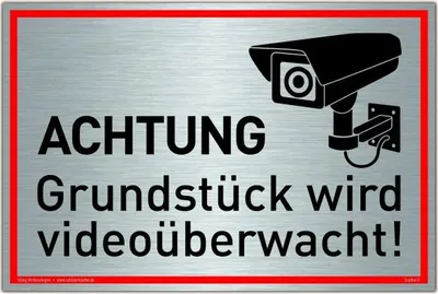Produktbild von Dreifke® Schild Achtung Grundstück wird videoüberwacht | Schild mit UV-Schutz 300x200mm Silber Alu