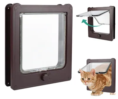 Immagine prodotto di Porta per gatti a 4 vie con listello spazzola, colore marrone, dimensioni 27,5 x 23,5 cm, adatto per gatti/cuccioli