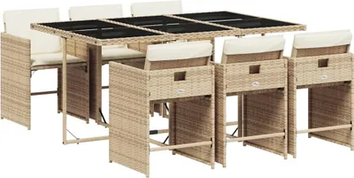 Produktbild von vidaXL 7-tlg. Garten-Essgruppe mit Kissen Beige Poly Rattan