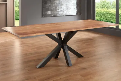 Produktbild von Esstisch Baumkante massiv Akazie natur 280 x 100 Spider-Gestell schwarz SPYRO