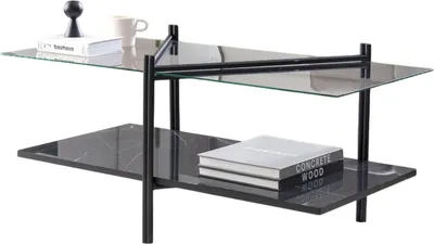 Image de Table basse avec plateau en verre et aspect marbre - table de canapé élégante et moderne