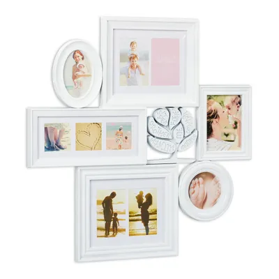 Image de Cadre photo Relaxdays, collage de 6 cadres, cadre galerie pour 10 photos, collage photo de famille, H x L : 70,5 x 70,5 cm, blanc