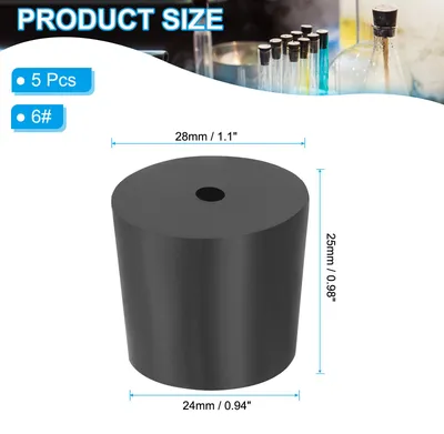 Produktbild von Gummistopfen 0,94"-1,1"(24-28mm) St?psel, 5 Stš¹ck Gummipfropfen Konischer Labordichtungs Vollgummistopfen Lab Stecker mit Loch fš¹r Reagenzgl?ser Flaschen Glasbeh?lter, Schwarz
