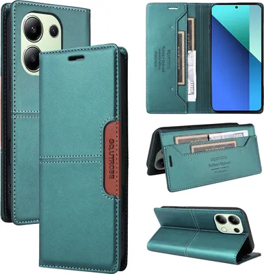 Produktbild von Handyhülle für Xiaomi Redmi Note 13 4G Hülle, Leder Flip Wallet Kartenfach Stand Schutzhülle Grün
