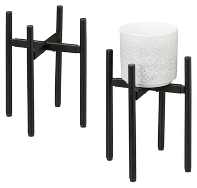 Image de Porte-plante support - Métal - Lot de 2 - Réglable 26 x 26 à 37 x 37 cm - Noir - Intérieur