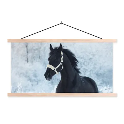 Produktbild von MuchoWow® Textilposter Pferd - Schnee - Wald 60x30 cm mit holzfarbenen Rahmen - Dekoration