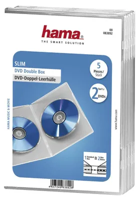 Zdjęcie produktu dla Hama Double DVD Jewel Case, Slim 5 , transparent, 2 dysków, Przezroczysty, 192 mm, 135 mm, 35 mm, 268 g