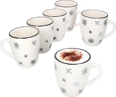 Produktbild von 6x Olove Kaffeebecher 300ml Steingut Schneeflocke Weihnachten Tasse