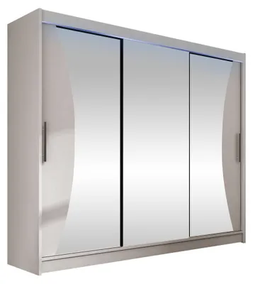 Produktbild von MIRJAN24 Großer Schwebetürenschrank Aston IV, Garderobe mit drei Türen, Frontspiegel, Kleiderschrank (Farbe: Cashmere / Spiegel, mit RGB LED Beleuchtung)
