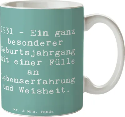 Produktbild von Mr. & Mrs. Panda Pott Spruch 1931 Geburtstag - Meeresbrise - Geschenk, Kaffeebecher, Feiern, Becher, Tasse, Geburtstagsgeschenk, Happy Birthday, 90., Trinkbecher