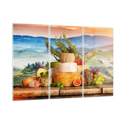 Produktbild von Bilder auf glas - Toskana Käse Obst Italien - 105x70cm - Glasbilder - Wandbilder - Kunstdruck - zum Aufhängen bereit - Wanddekoration aus Glas - Glas Bilder - Wandbild auf Glas - GCE105x70-2902