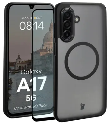 Produktbild von Schutzhülle mit Magnetring + gehärtetem Glas Bizon MatteO Pack für Galaxy A17 5G, Getönt-Schwarz