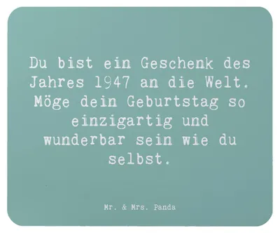 Produktbild von Mr. & Mrs. Panda Mauspad Spruch 1947 Geburtstag - Meeresbrise - Geschenk, Geburtsjahr, Feier, pc, Glückwunsch, Geburtstagsgeschenk, mousepad, Mouse Pad, mausteppich