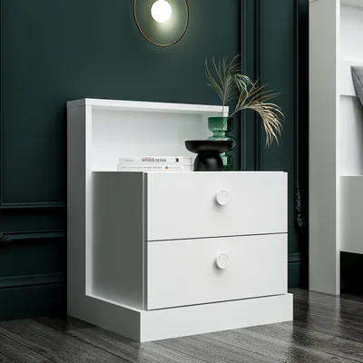 Image de Skye Decor, Life - White, table de chevet, blanc, 100 % PANNEAUX DE PARTICULES MÉLAMINÉS, 49 x 42 x 62 cm
