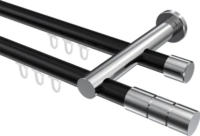 Produktbild von Interdeco Innenlaufstange / Gardinenstange mit Innenlauf Schwarz / Chrom, Typ Platon Elanto (Rillenzylinder), 20 mm Ø 2-läufig, 260 cm