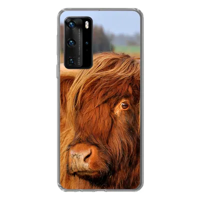 Produktbild von MuchoWow® Handyhülle Schutzhülle Hülle für Huawei P40 Pro Schottischer Highlander - Gras - Baum Silikon Softcase Handy Hülle - Schutz
