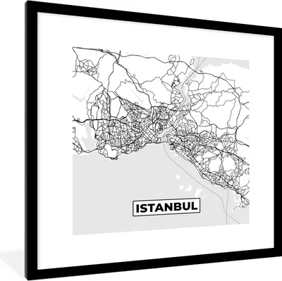 Produktbild von MuchoWow® Gerahmtes Poster Karte - Istanbul - Schwarz und weiß - Stadtplan 40x40 cm - Poster mit Schwarzem Bilderrahmen Wandposter Rahmen Foto Bilder - Poster - Plakat im Rahmen