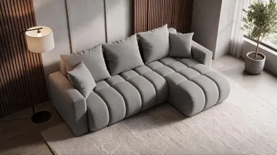 Produktbild von Ecksofa mit Schlaffunktion mit Bettkasten Universal Boucle GRAU - GERRO