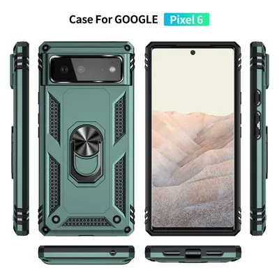 Image de Étui pour Google Pixel 6 étui de protection militaire double couche avec support d'anneau et support vert