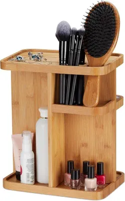 Image de Organiseur de maquillage pivotant en bambou, 31 x 18 cm, naturel