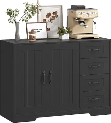 Produktbild von Sideboard, Kommode, moderner Stil, 4 Schubladen, 1 Schrank, 105 x 40 x 76 cm, Schwarz