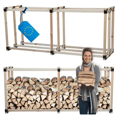 Produktbild von MODO24 Kaminholzregal, Holzunterstand, Brennholzregal, Holzlager, Brennholzständer, Aufbewahrung, Garten, Wetterfest, Massivholz, 124x232x80 cm, DRE