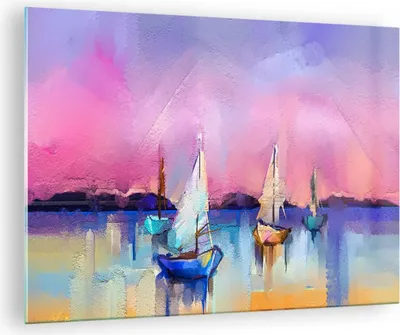 Produktbild von Bilder auf glas - Segelboot See - 70x50cm - Glasbilder - Wandbilder - Bilder - Kunstdruck - zum Aufhängen bereit - Wanddekoration aus Glas - Glas Bilder - Wandbild auf Glas - Einteilig - GAA70x50-4099