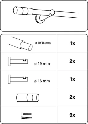 Produktbild von Gardinia Kreta Zylinder 1-Lauf Ø 16/19 mm edelstahl-optik 120-210 cm