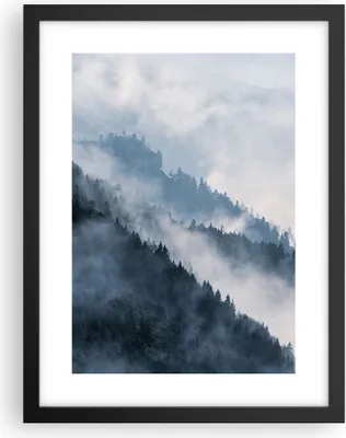 Produktbild von Gerahmtes Poster - Schwarzer Rahmen - Berge Nebel Bäume - 30x40 cm - Wand Bild - Wanddeko - Wandbilder - Kunstposter - Wandposter - Bilderrahmen - Bilder - Kunstdruck - P2BPA30x40-4429