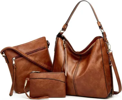 Produktbild von Pahajim Handtaschen Set Damen Kunstleder 3tlg. großes Schultertasche Hobo Umhängetasche Damentaschen Set