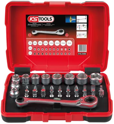 Image de Coffret de douilles traversantes de 5 à 14mm et embouts de vissage 1/4, 31 pcs - KS TOOLS - 918.3050