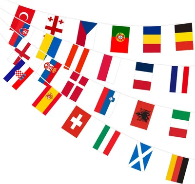 Produktbild von EM Fahnen Wimpelkette für Euro Fußball 2024, 24 Länder Doppelseitige Stoff EM Deko Wimpel Girlande, (20x28cm-11m, 1 Stück)