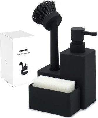 Image de Organisateur de lavabo noir avec brosse et éponge