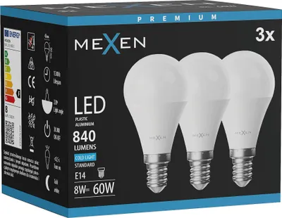 Obrázok produktu pre Mexen Nova 3x LED žiarovka E14, G45, 8 W, studená - 6500 K, 840 lm - L101-E14-0865-01x03