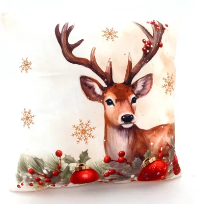 Produktbild von Heimtexland ® Weihnachtskissen Soft Velour Dekokissen Weihnachten Geschenk Deko Kissenhülle Typ652 Reh