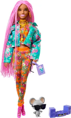 Produktbild von Barbie Extra Puppe mit pinken Flechtzöpfen, Anziehpuppe, Modepuppe