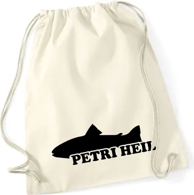 Produktbild von Huuraa Turnbeutel Petri Heil Fischergruß 12 Liter Natural Baumwolle Rucksack Geschenkidee