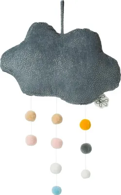 Produktbild von Picca Loulou Mobile 'Wolke' (grau, 34cm) Cord mit Pom-Poms Dekoration zum aufhängen Cloud Stars