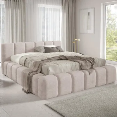A bedroom scene with a bed as the main focus.