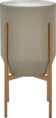 Produktbild von BELIANI Blumentopfständer Taupe u. Gold Metall 62 cm Hoch Rund ⌀ 33 cm auf Beinen mit Topf Modern Blumenständer für Innenbereich