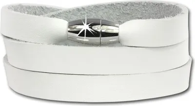 Productafbeelding van SilberDream polsband, leer en roestvrij staal, wit, wikkeldesign, dames/heren, 58 cm, modelnummer LAP561W