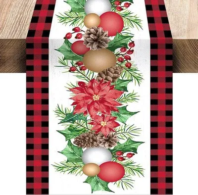 Obrázek produktu pro Zimní dekorace – ubrus s červenými květy a šiškami, 33 x 183 cm, styl 1
