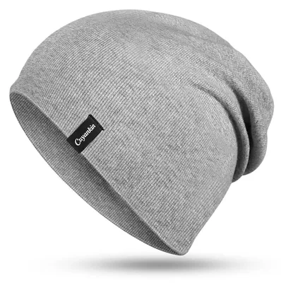Zdjęcie produktu dla Czapka damska/męska, typu slouch beanie, bawełniana, lekka, oddychająca, szara
