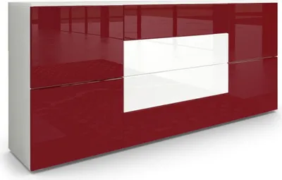 Produktbild von Vladon Sideboard Rova, Germany, Kommode mit 4 Türen und 4 Schubladen, Weiß matt/Bordeaux Hochglanz/Weiß Hochglanz (166 x 72 x 35 cm)