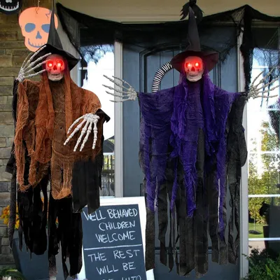 Halloween Hängegeister 2er-Set, 105x80 cm, leuchtende Augen